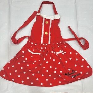 Disney Minnie Mouse Kids One Size Red White Polka Dot Apron Lace Trim